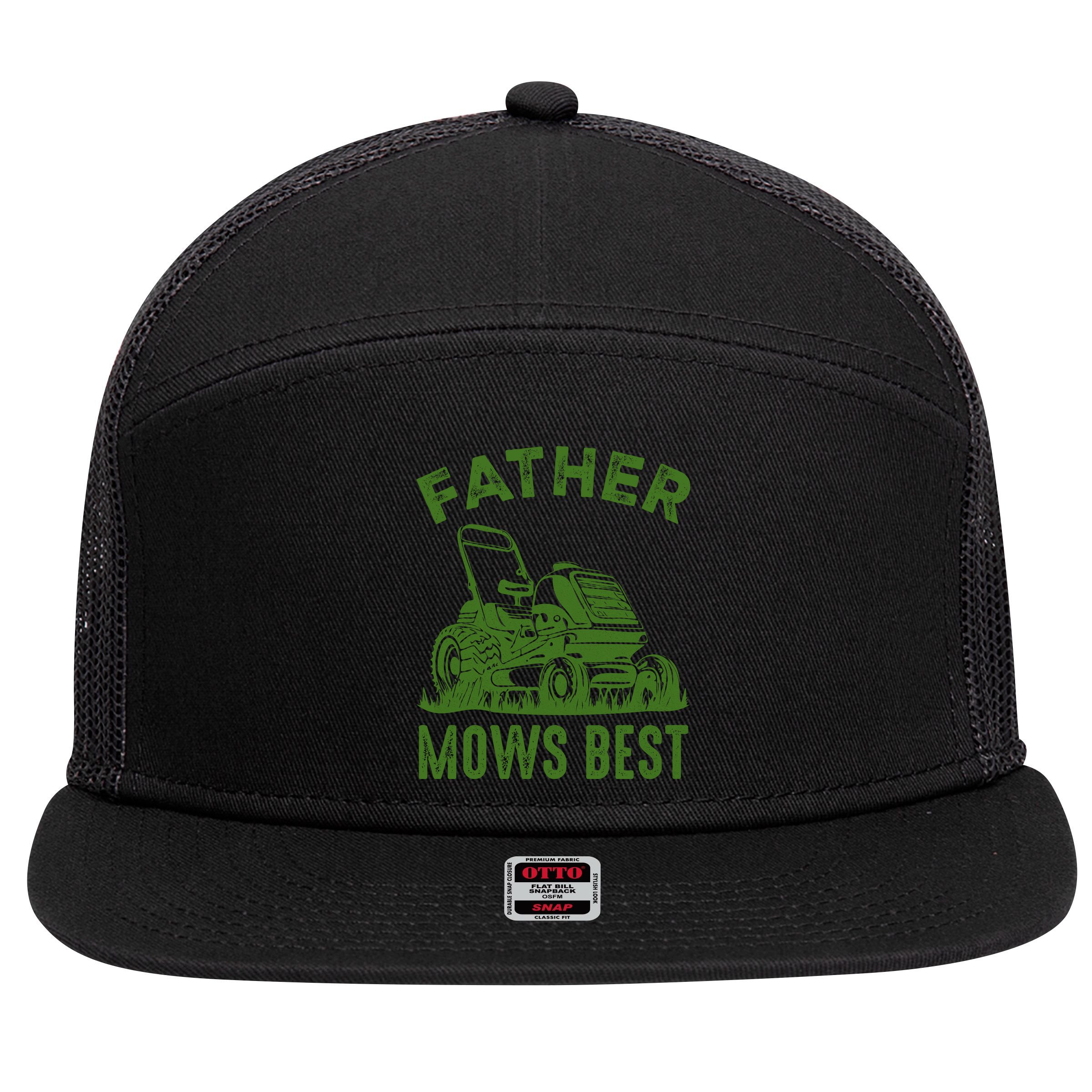 Father Mows Best Retro Vintage Funny Dad 7 Panel Mesh Trucker Snapback Hat