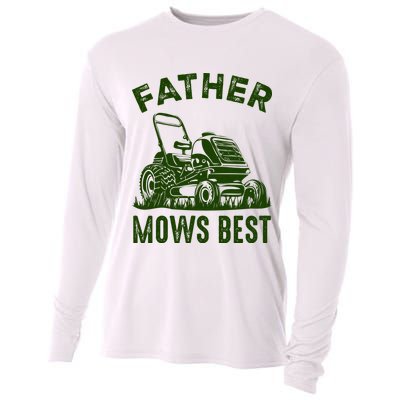Father Mows Best Retro Vintage Funny Dad Cooling Performance Long Sleeve Crew