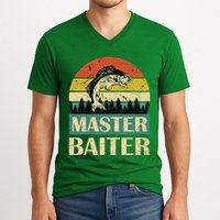 Funny Master Baiter Fishing Fishermen V-Neck T-Shirt