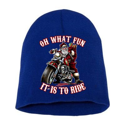 Funny Motorcycle Biker Grandpa Santa Rider Christmas  Short Acrylic Beanie