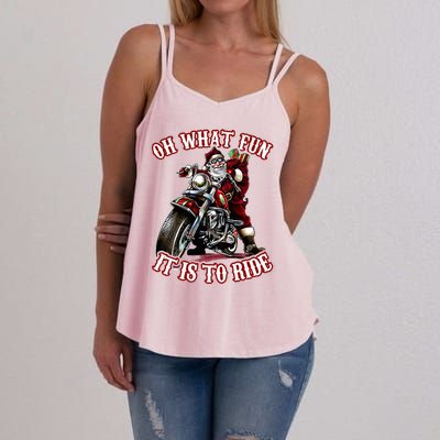 Funny Motorcycle Biker Grandpa Santa Rider Christmas  Women's Strappy Tank