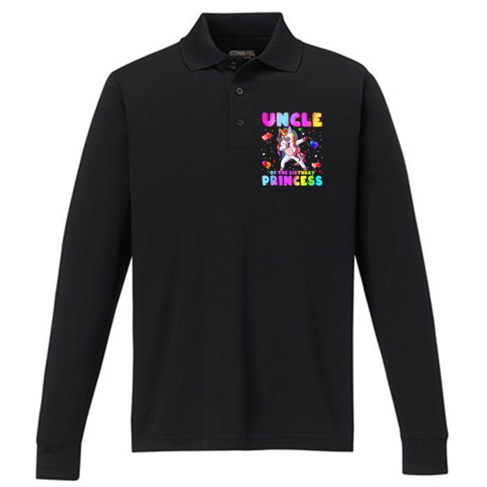 Family matching Birthday Princess Dabbing Unicorn Uncle Performance Long Sleeve Polo