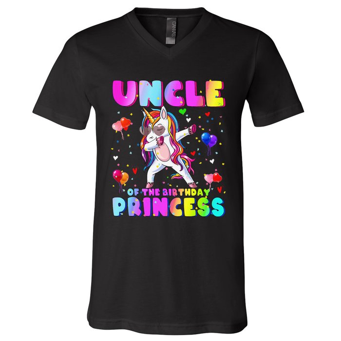 Family matching Birthday Princess Dabbing Unicorn Uncle V-Neck T-Shirt