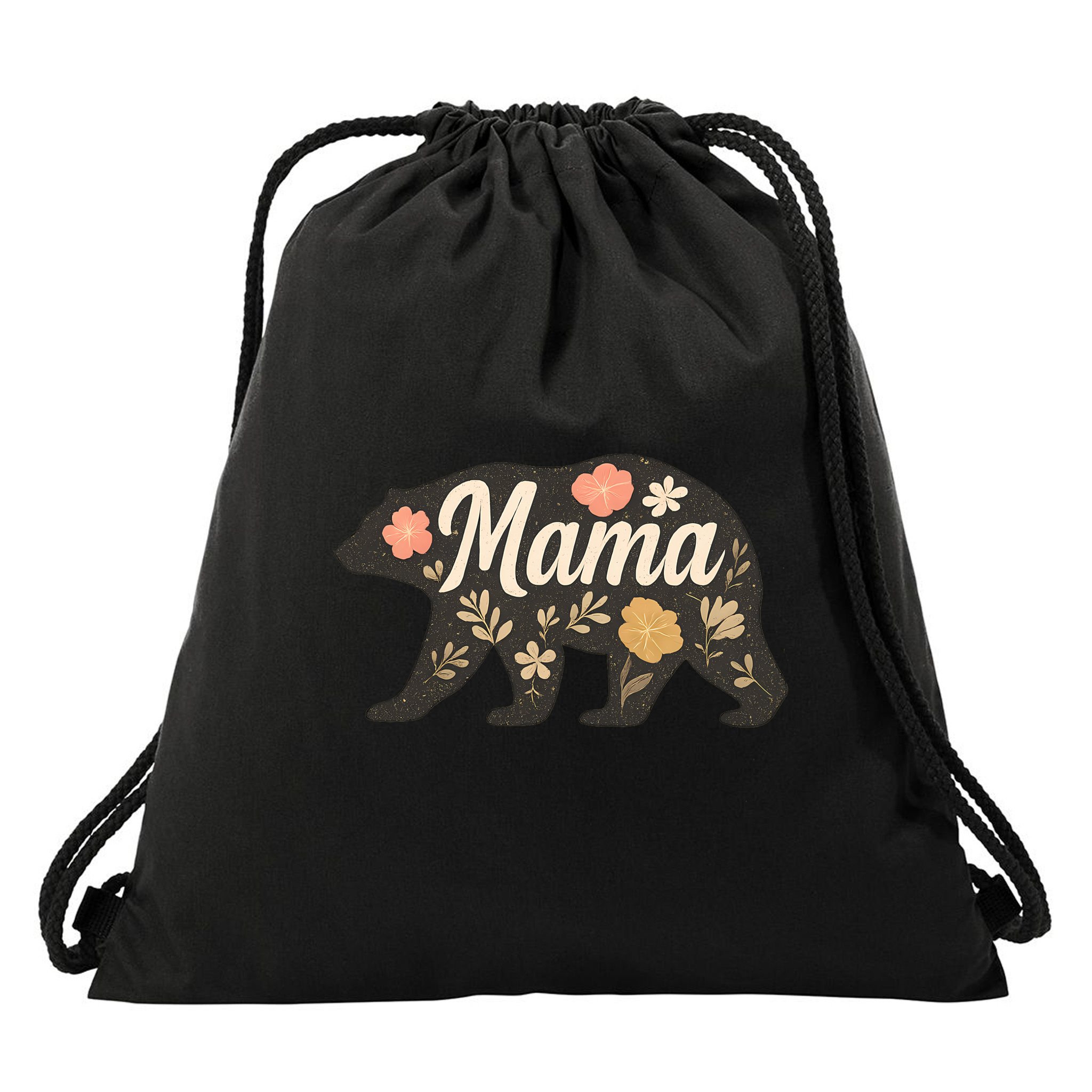 Floral Mama Bear Drawstring Bag