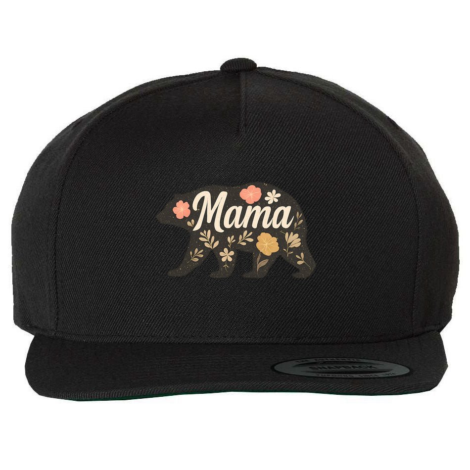 Floral Mama Bear Wool Snapback Cap