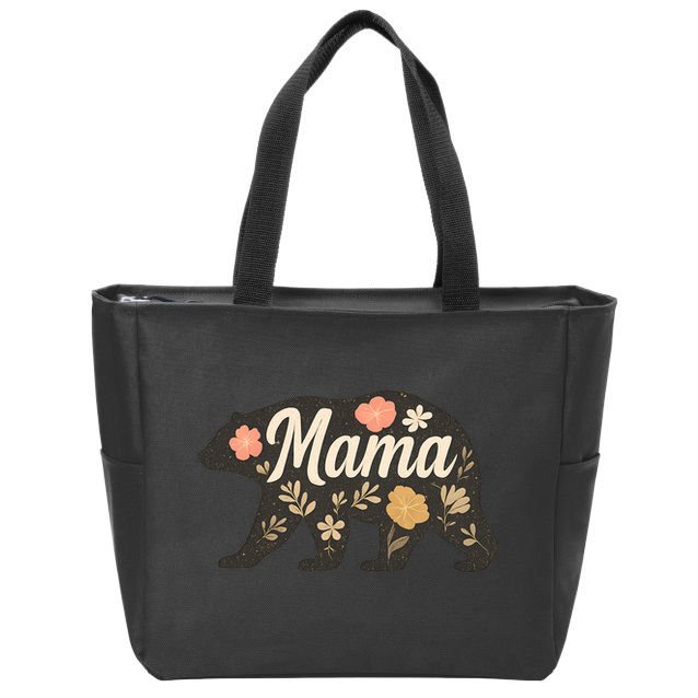 Floral Mama Bear Zip Tote Bag