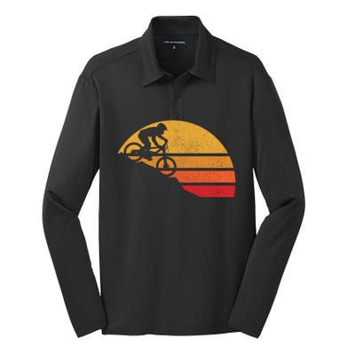 Funny Mountain Bike Vintage Mtb Funny Gift Downhill Biking Cycling Biker Gift Silk Touch Performance Long Sleeve Polo