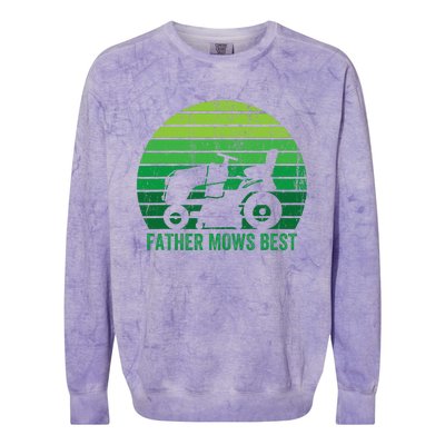 Father Mows Best Lawn Care Dad Mowing Gardener Colorblast Crewneck Sweatshirt