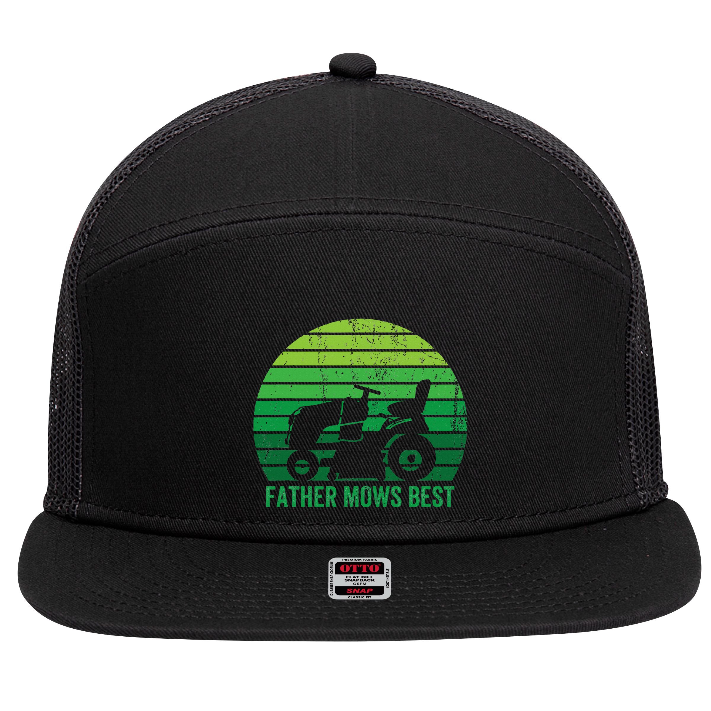 Father Mows Best Lawn Care Dad Mowing Gardener 7 Panel Mesh Trucker Snapback Hat