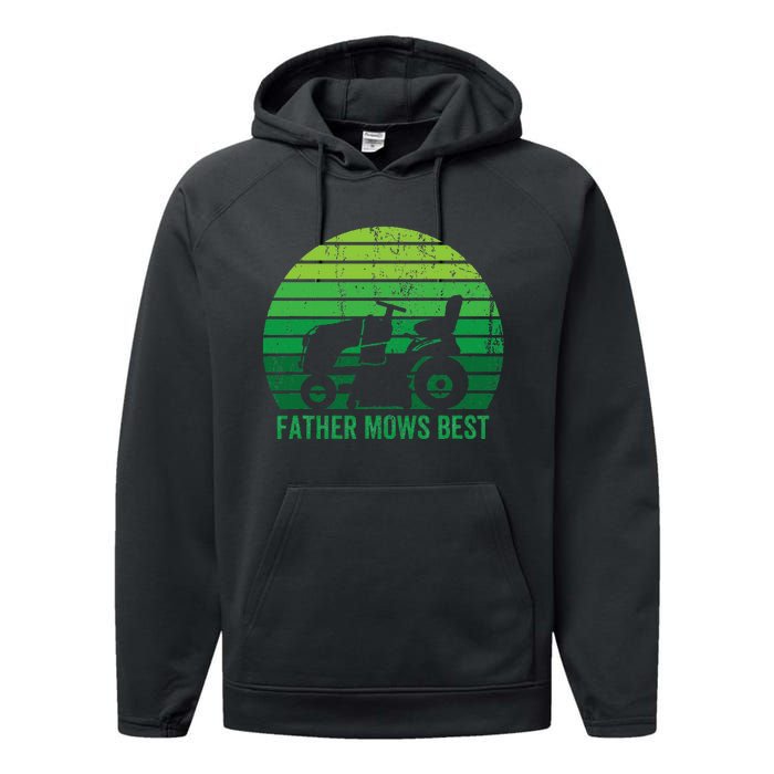 Father Mows Best Lawn Care Dad Mowing Gardener Performance Fleece Hoodie