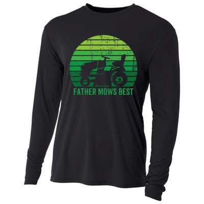 Father Mows Best Lawn Care Dad Mowing Gardener Cooling Performance Long Sleeve Crew