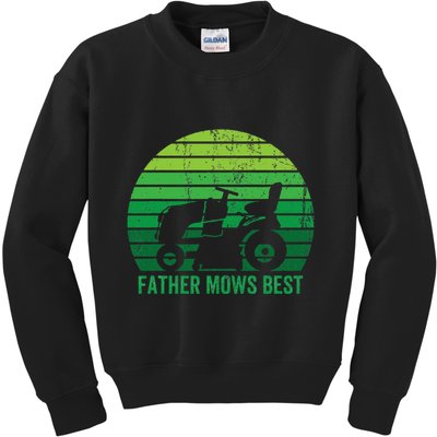 Father Mows Best Lawn Care Dad Mowing Gardener Kids Sweatshirt