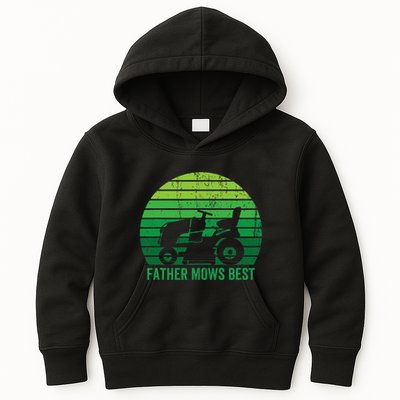 Father Mows Best Lawn Care Dad Mowing Gardener Kids Hoodie