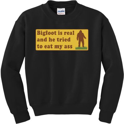 Funny Meme Bigfoot Is Real And He Tried To Eat My Ass Kids Sweatshirt