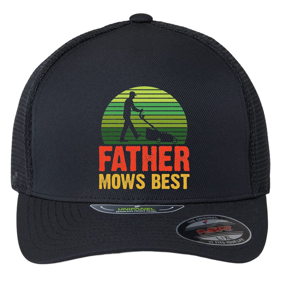Father Mows Best Flexfit Unipanel Trucker Cap