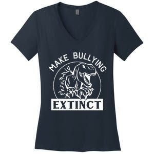 Funny Make Bullying Extinct TRex Unity Day Kindness Orange Women's V-Neck T-Shirt