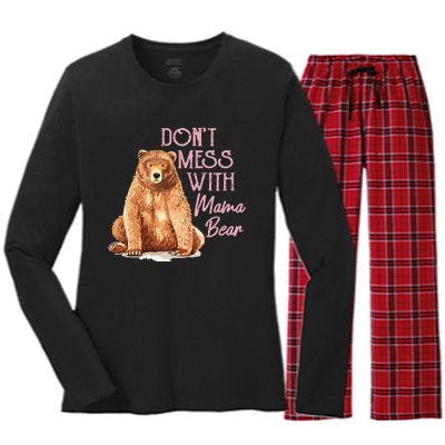 Funny Mama Bear Don't Mess with Mama Bear Mothers Day Women's Long Sleeve Flannel Pajama Set 