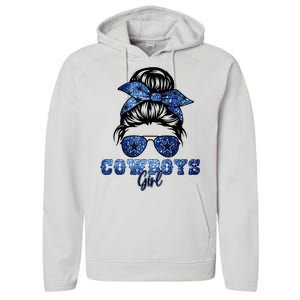 Funny Messy Bun Cowboys Girl Sport Fan Performance Fleece Hoodie