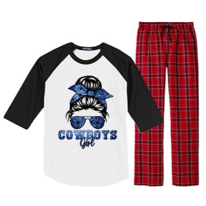 Funny Messy Bun Cowboys Girl Sport Fan Raglan Sleeve Pajama Set