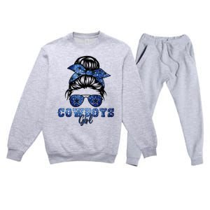 Funny Messy Bun Cowboys Girl Sport Fan Premium Crewneck Sweatsuit Set