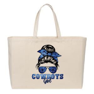 Funny Messy Bun Cowboys Girl Sport Fan Cotton Canvas Jumbo Tote