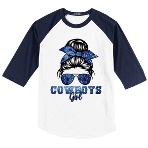 Funny Messy Bun Cowboys Girl Sport Fan Baseball Sleeve Shirt