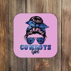 Funny Messy Bun Cowboys Girl Sport Fan Coaster