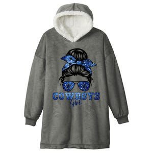 Funny Messy Bun Cowboys Girl Sport Fan Hooded Wearable Blanket