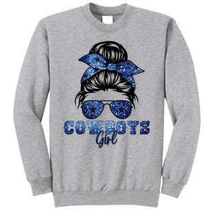 Funny Messy Bun Cowboys Girl Sport Fan Tall Sweatshirt