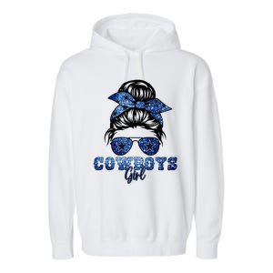 Funny Messy Bun Cowboys Girl Sport Fan Garment-Dyed Fleece Hoodie