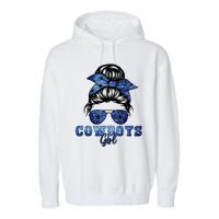 Funny Messy Bun Cowboys Girl Sport Fan Garment-Dyed Fleece Hoodie