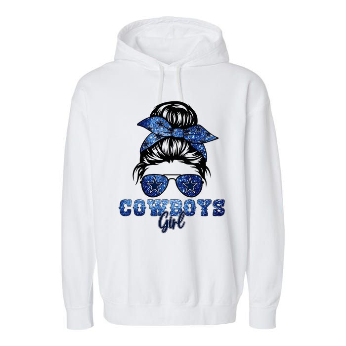 Funny Messy Bun Cowboys Girl Sport Fan Garment-Dyed Fleece Hoodie