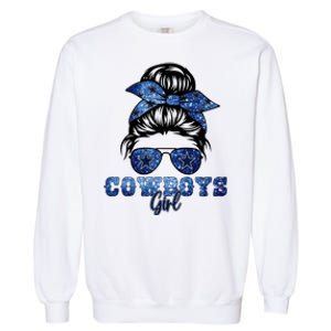 Funny Messy Bun Cowboys Girl Sport Fan Garment-Dyed Sweatshirt