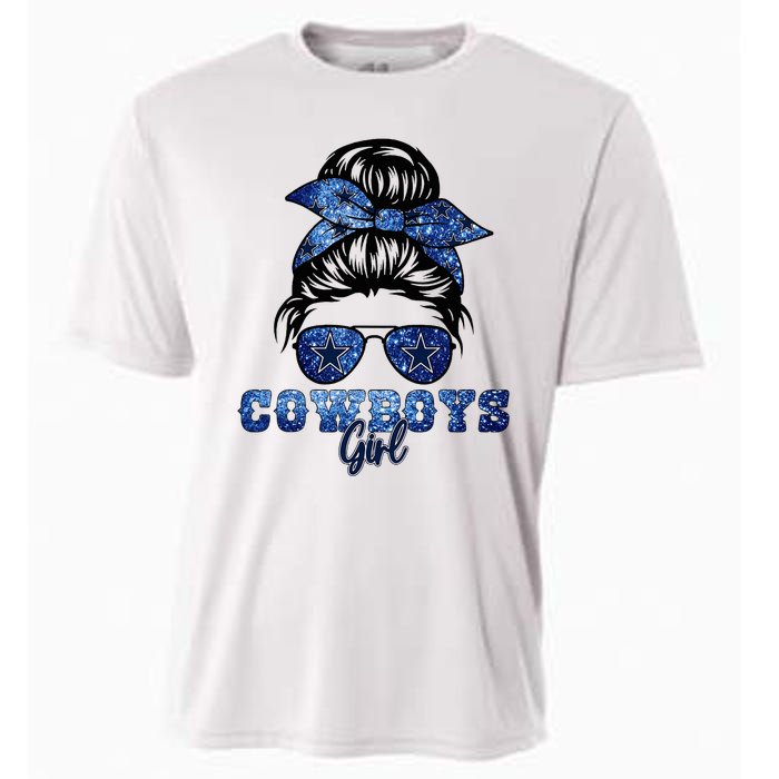 Funny Messy Bun Cowboys Girl Sport Fan Cooling Performance Crew T-Shirt