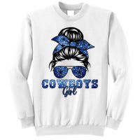 Funny Messy Bun Cowboys Girl Sport Fan Sweatshirt