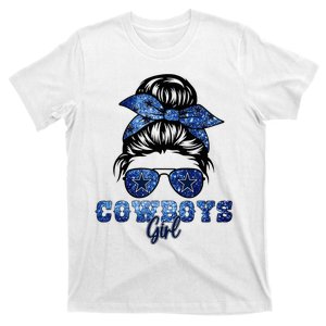 Funny Messy Bun Cowboys Girl Sport Fan T-Shirt