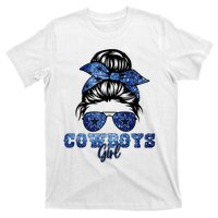 Funny Messy Bun Cowboys Girl Sport Fan T-Shirt