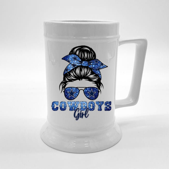 Funny Messy Bun Cowboys Girl Sport Fan Beer Stein