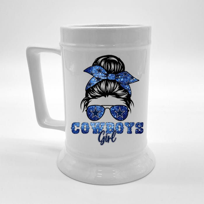 Funny Messy Bun Cowboys Girl Sport Fan Beer Stein