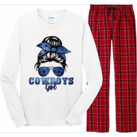 Funny Messy Bun Cowboys Girl Sport Fan Long Sleeve Pajama Set