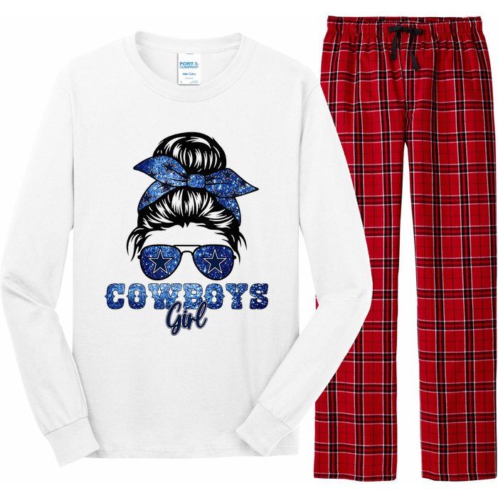 Funny Messy Bun Cowboys Girl Sport Fan Long Sleeve Pajama Set