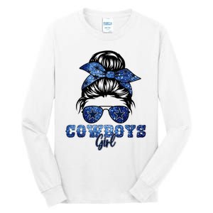 Funny Messy Bun Cowboys Girl Sport Fan Tall Long Sleeve T-Shirt