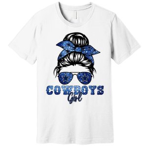 Funny Messy Bun Cowboys Girl Sport Fan Premium T-Shirt