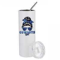 Funny Messy Bun Cowboys Girl Sport Fan Stainless Steel Tumbler