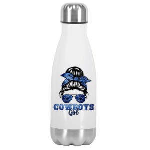 Funny Messy Bun Cowboys Girl Sport Fan Stainless Steel Insulated Water Bottle