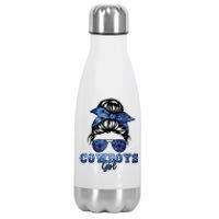 Funny Messy Bun Cowboys Girl Sport Fan Stainless Steel Insulated Water Bottle