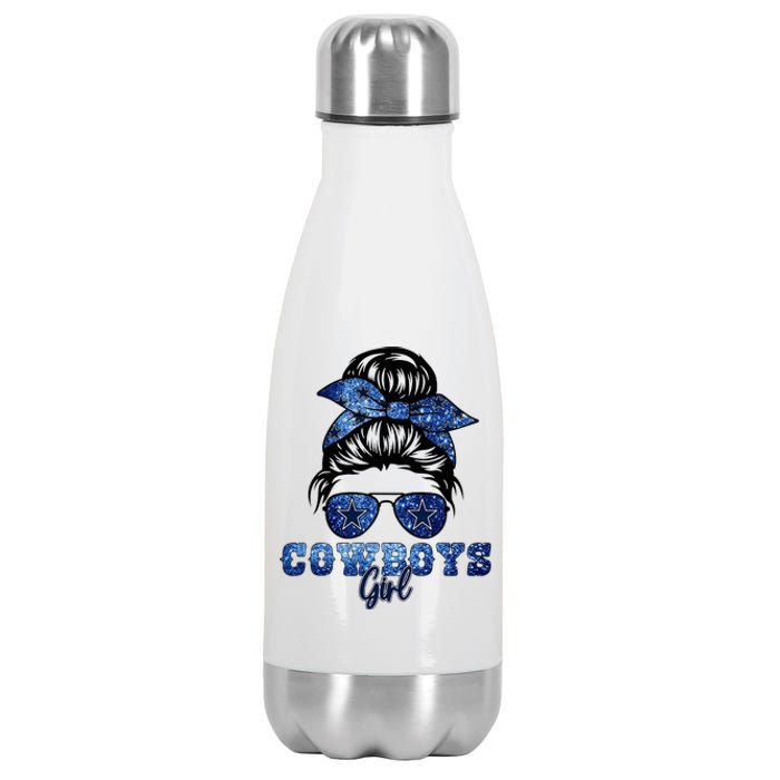 Funny Messy Bun Cowboys Girl Sport Fan Stainless Steel Insulated Water Bottle