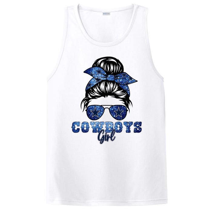 Funny Messy Bun Cowboys Girl Sport Fan PosiCharge Competitor Tank