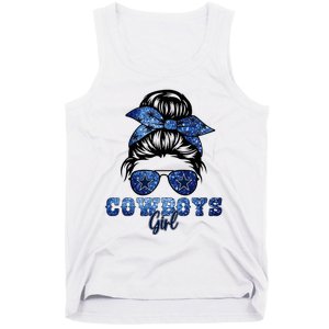 Funny Messy Bun Cowboys Girl Sport Fan Tank Top