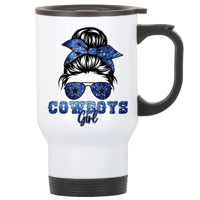 Funny Messy Bun Cowboys Girl Sport Fan Stainless Steel Travel Mug